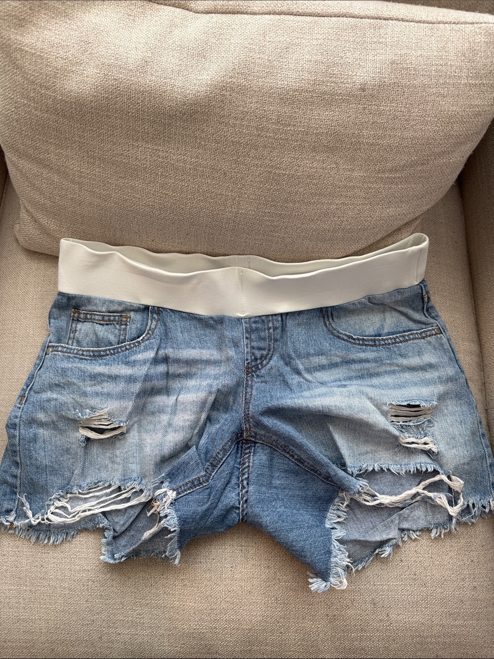 Ripe maternity Distressed Denim Shorts with White Elastic Waistband